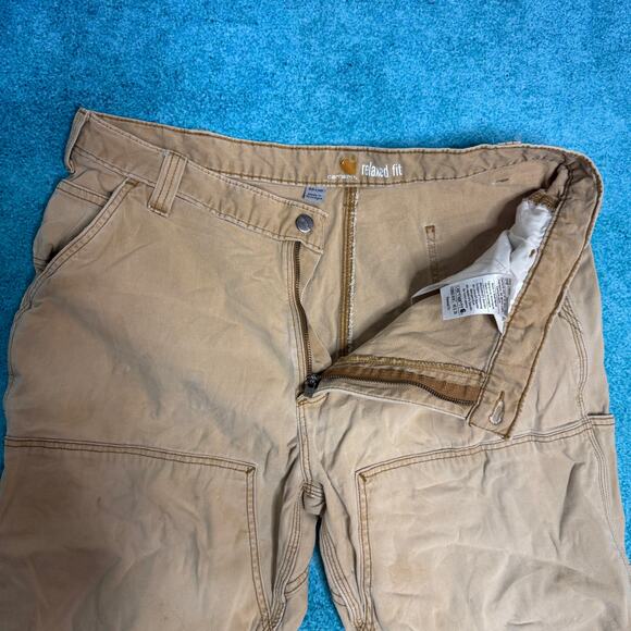 Carhartt Double Knee Carpenter Pants 40x30 Relaxed Fit Tan Workwear Distressed - Picture 10 of 16